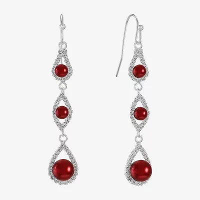 Monet Jewelry Timeless Silver Tone & Red Womens Glass Simulated Pearl Round Drop Earrings