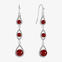 Monet Jewelry Timeless Silver Tone & Red Womens Glass Simulated Pearl Round Drop Earrings