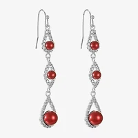 Monet Jewelry Timeless Silver Tone & Red Womens Glass Simulated Pearl Round Drop Earrings