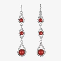 Monet Jewelry Timeless Silver Tone & Red Womens Glass Simulated Pearl Round Drop Earrings