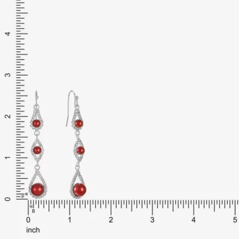 Monet Jewelry Timeless Silver Tone & Red Womens Glass Simulated Pearl Round Drop Earrings