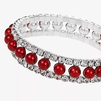 Monet Jewelry Timeless Silver Tone & Red Womens Glass Simulated Pearl Round Stretch Bracelet