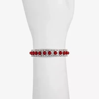 Monet Jewelry Timeless Silver Tone & Red Womens Glass Simulated Pearl Round Stretch Bracelet