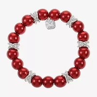 Monet Jewelry Timeless Silver Tone & Red Womens Glass Simulated Pearl Round Stretch Bracelet