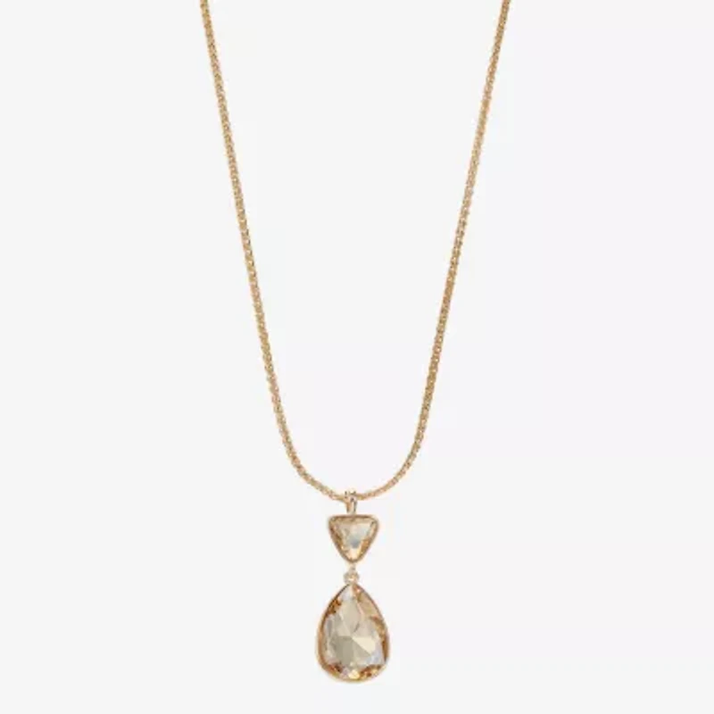 Monet Jewelry Gold Tone Womens Glass Triangle 17 Inch Pendant Necklace