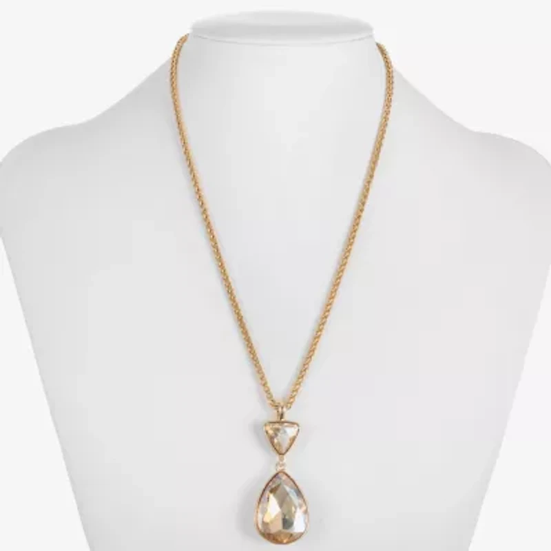 Monet Jewelry Gold Tone Womens Glass Triangle 17 Inch Pendant Necklace