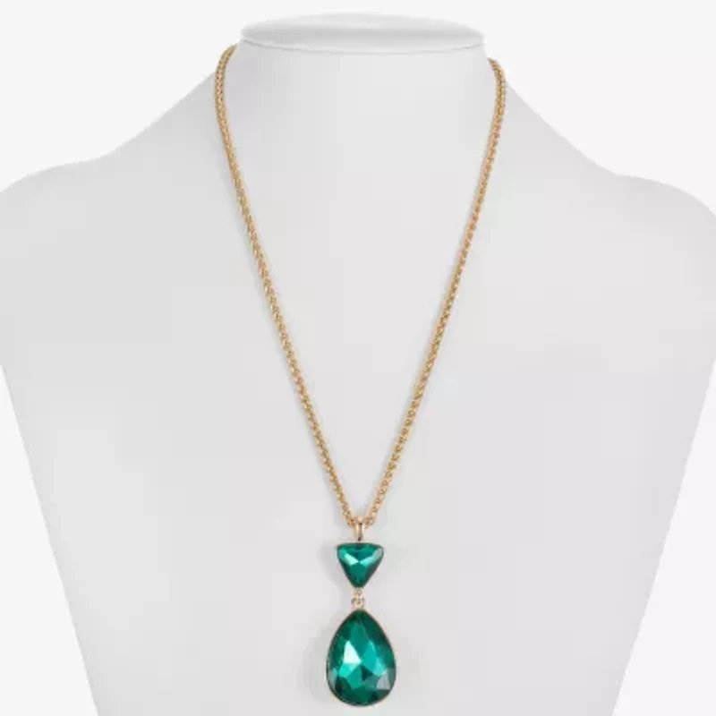 Monet Jewelry Gold Tone Womens Glass Triangle 17 Inch Pendant Necklace