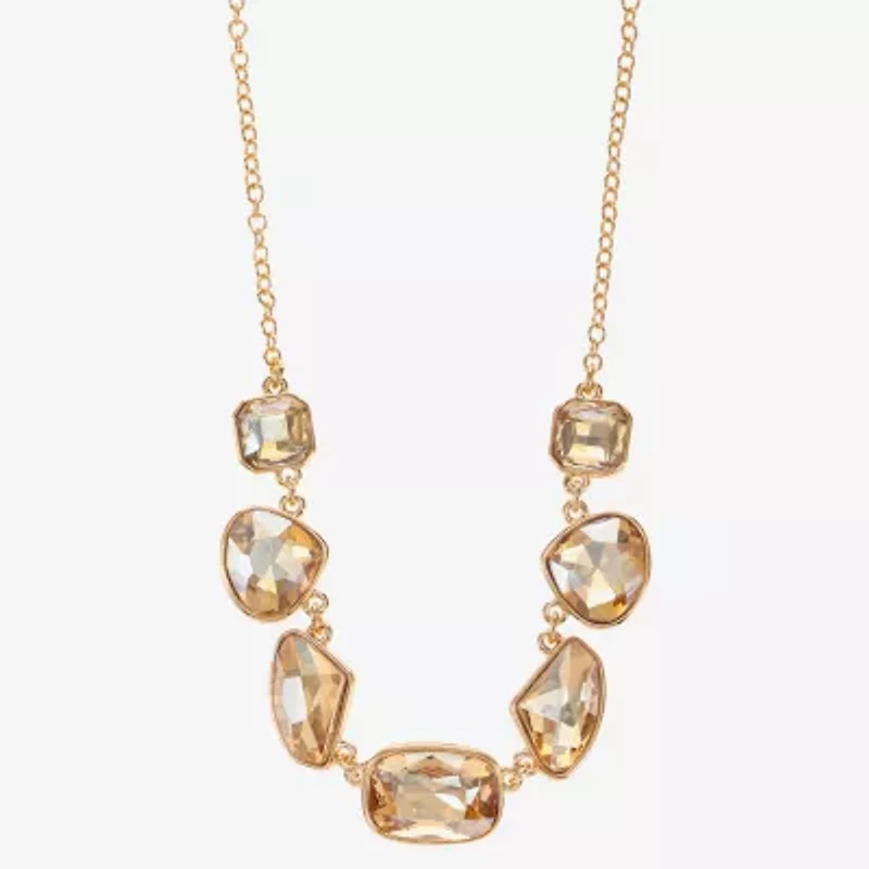 Monet Jewelry Gold Tone Frontal Womens Brown 17 Inch Collar Necklace