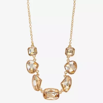 Monet Jewelry Gold Tone Frontal Womens Brown 17 Inch Collar Necklace