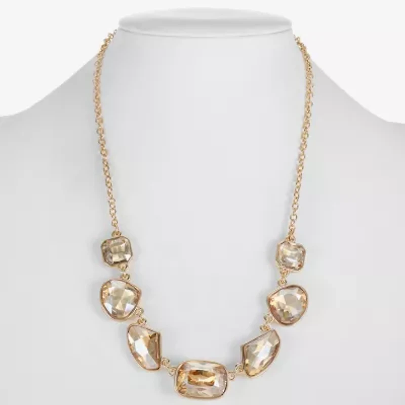 Monet Jewelry Gold Tone Frontal Womens Brown 17 Inch Collar Necklace