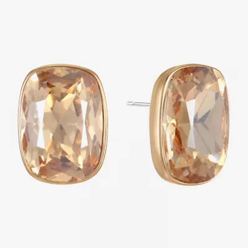 Monet Jewelry Gold Tone Glass 20mm Rectangular Stud Earrings