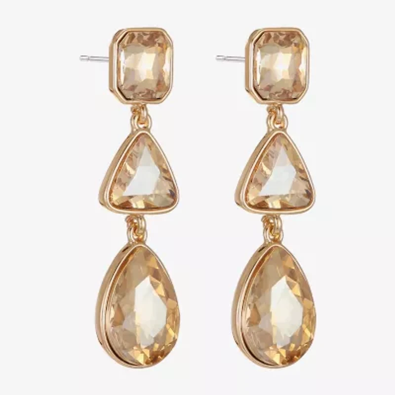 Monet Jewelry Gold Tone Womens Glass Triangle Cushion Hypoallergenic Drop Earrings