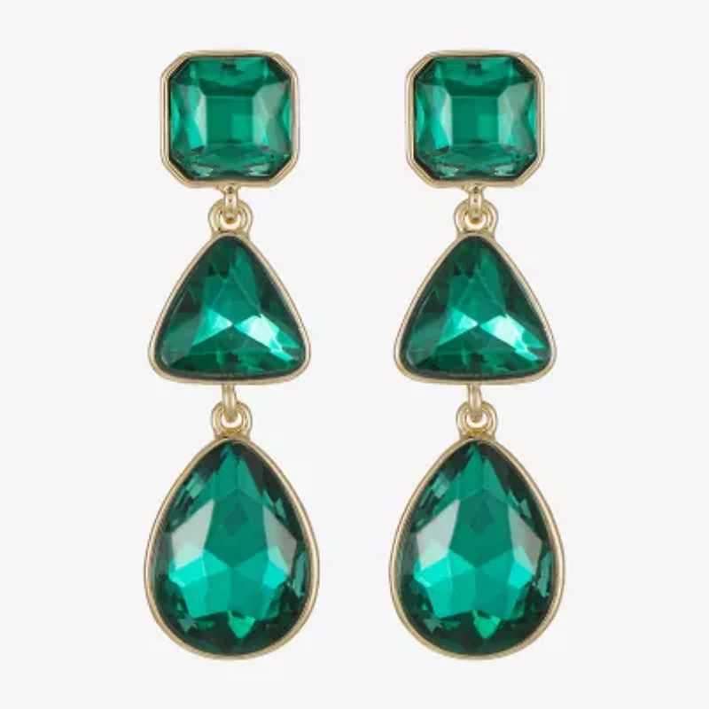 Monet Jewelry Gold Tone Womens Glass Triangle Cushion Hypoallergenic Drop Earrings