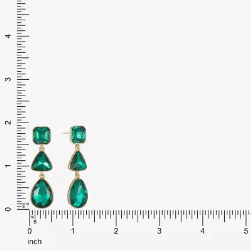 Monet Jewelry Gold Tone Womens Glass Triangle Cushion Hypoallergenic Drop Earrings