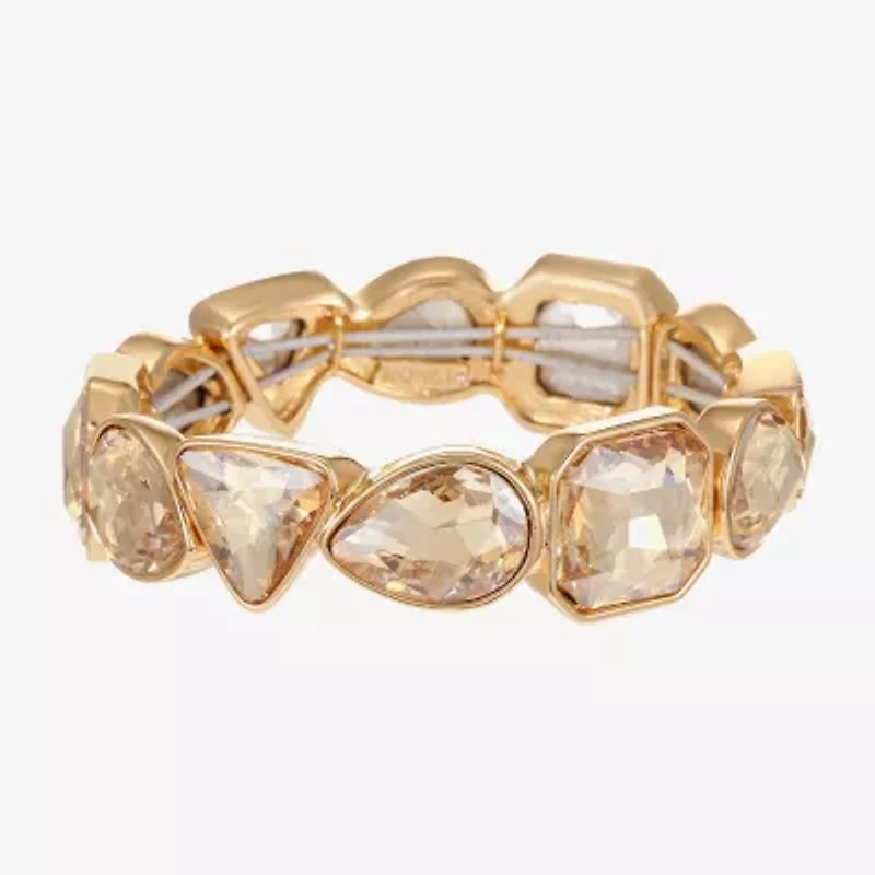 Monet Jewelry Gold Tone Womens Glass Triangle Cushion Stretch Bracelet