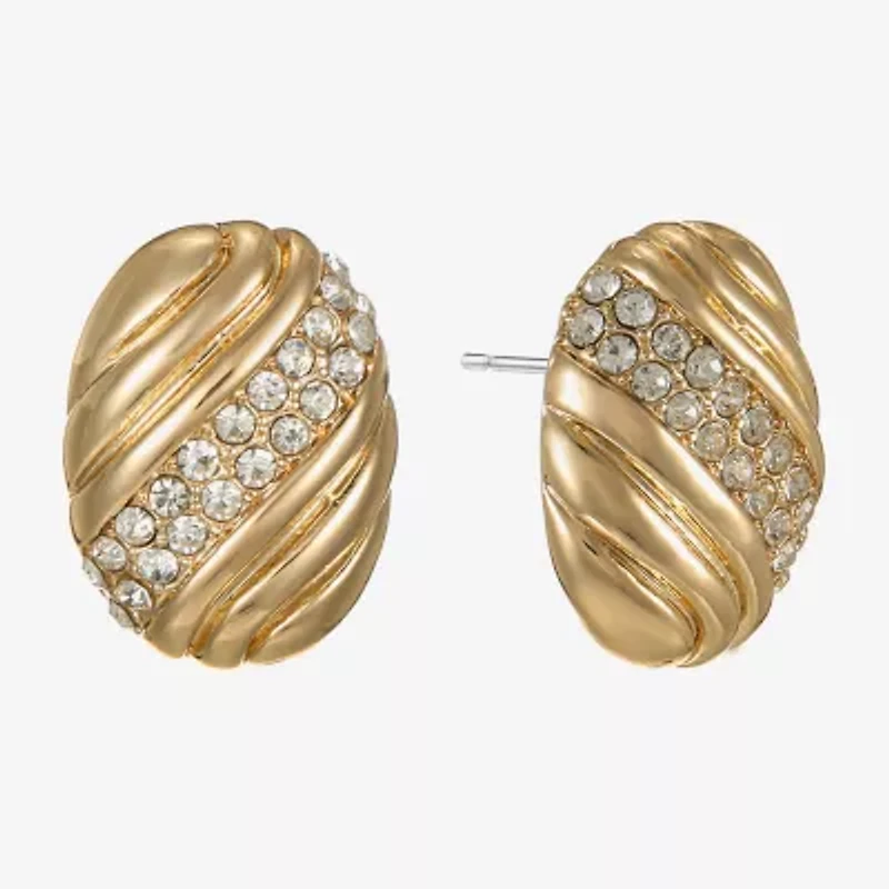 Monet Jewelry Gold Tone Pave Glass 19mm Oval Stud Earrings