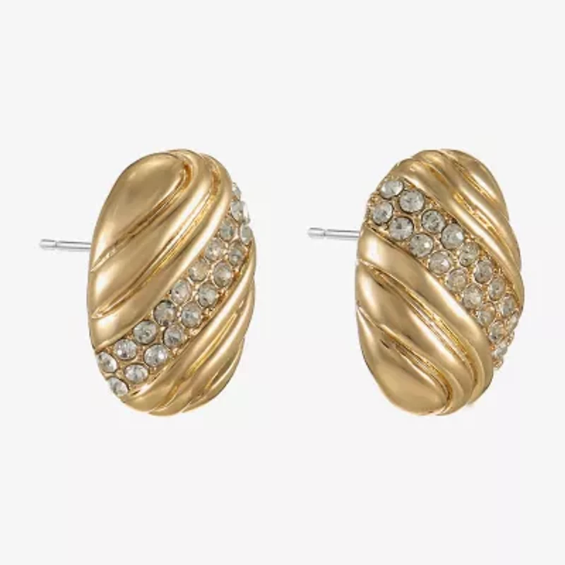 Monet Jewelry Gold Tone Pave Glass 19mm Oval Stud Earrings