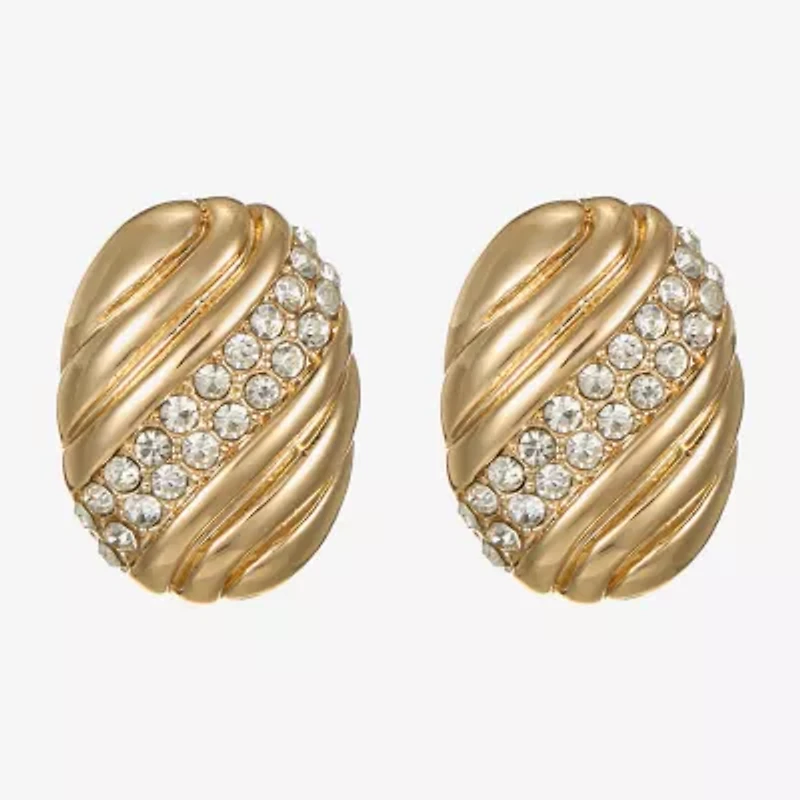 Monet Jewelry Gold Tone Pave Glass 19mm Oval Stud Earrings