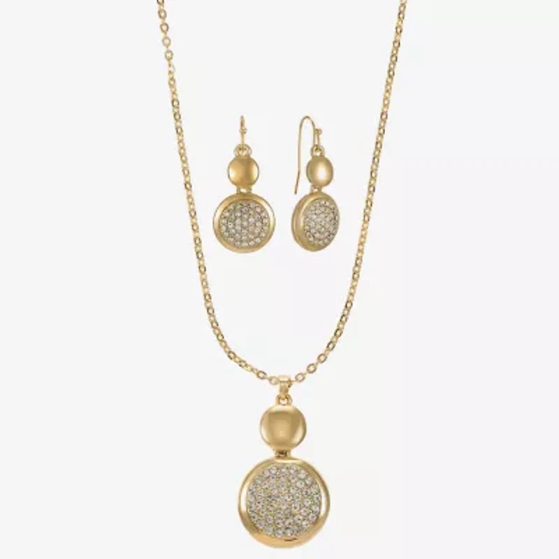 Liz Claiborne Coin Pave Pendant Necklace & Drop Earring Womens Glass 2-pc. Jewelry Set