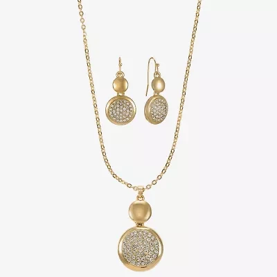 Liz Claiborne Coin Pave Pendant Necklace & Drop Earring Womens Glass 2-pc. Jewelry Set
