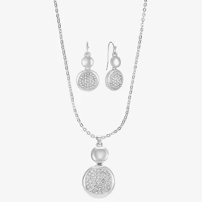 Liz Claiborne Coin Pave Pendant Necklace & Drop Earring Womens Glass 2-pc. Jewelry Set
