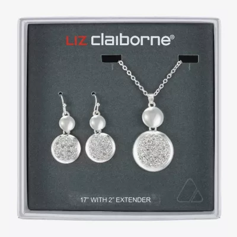 Liz Claiborne Coin Pave Pendant Necklace & Drop Earring Womens Glass 2-pc. Jewelry Set