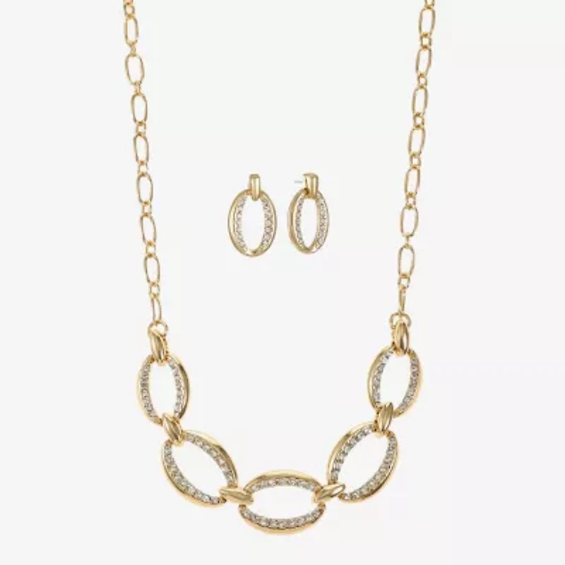 Liz Claiborne Link Frontal Collar Necklace & Drop Earring Womens Glass Hypoallergenic 2-pc. Jewelry Set