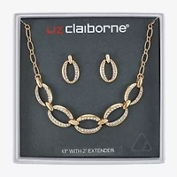 Liz Claiborne Link Frontal Collar Necklace & Drop Earring Womens Glass Hypoallergenic 2-pc. Jewelry Set
