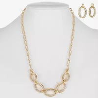 Liz Claiborne Link Frontal Collar Necklace & Drop Earring Womens Glass Hypoallergenic 2-pc. Jewelry Set