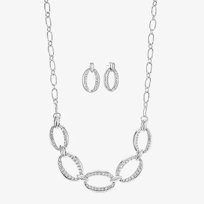 Liz Claiborne Link Frontal Collar Necklace & Drop Earring Womens Glass Hypoallergenic 2-pc. Jewelry Set
