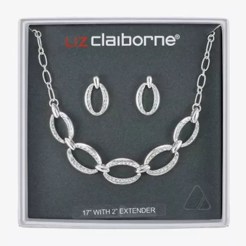 Liz Claiborne Link Frontal Collar Necklace & Drop Earring Womens Glass Hypoallergenic 2-pc. Jewelry Set