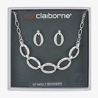 Liz Claiborne Link Frontal Collar Necklace & Drop Earring Womens Glass Hypoallergenic 2-pc. Jewelry Set