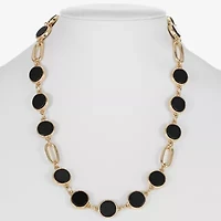 Liz Claiborne Gold Tone & Black Womens 17 Inch Collar Necklace