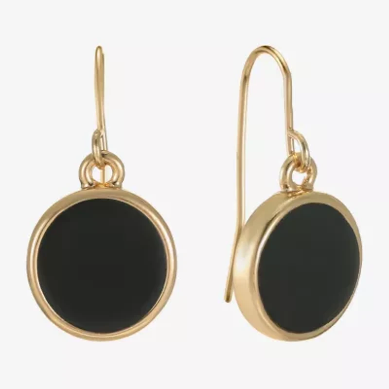 Liz Claiborne Gold Tone & Black Womens Round Drop Earrings