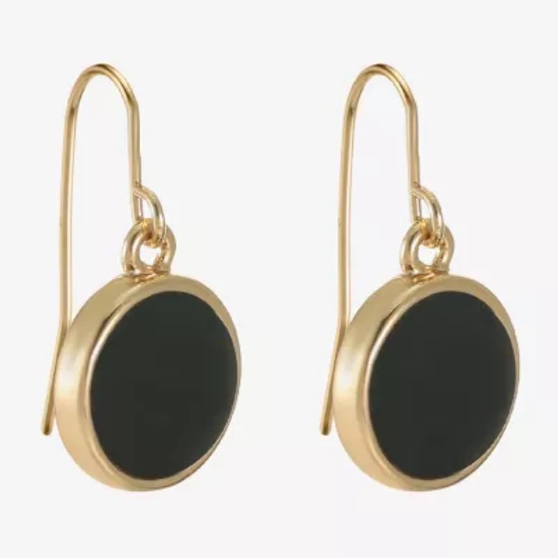 Liz Claiborne Gold Tone & Black Womens Round Drop Earrings