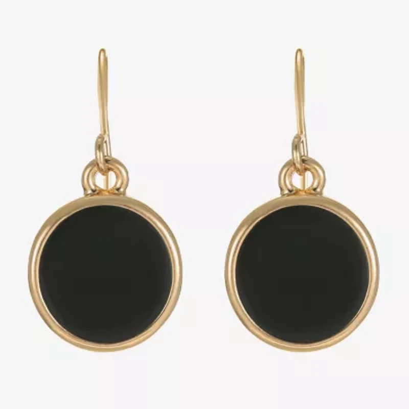Liz Claiborne Gold Tone & Black Womens Round Drop Earrings