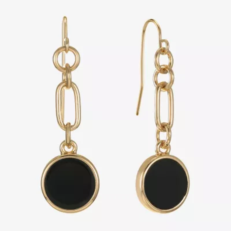 Liz Claiborne Gold Tone & Black Paperclip Womens Paperclip Round Drop Earrings