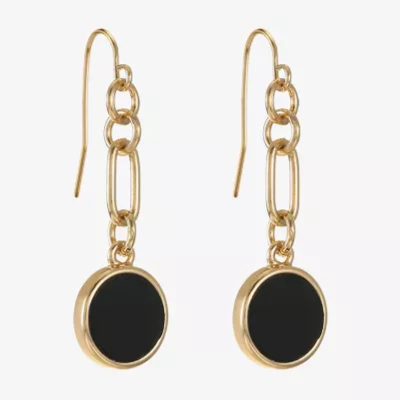 Liz Claiborne Gold Tone & Black Paperclip Womens Paperclip Round Drop Earrings