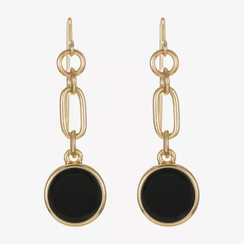 Liz Claiborne Gold Tone & Black Paperclip Womens Paperclip Round Drop Earrings