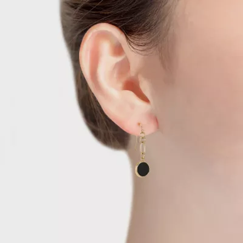 Liz Claiborne Gold Tone & Black Paperclip Womens Paperclip Round Drop Earrings