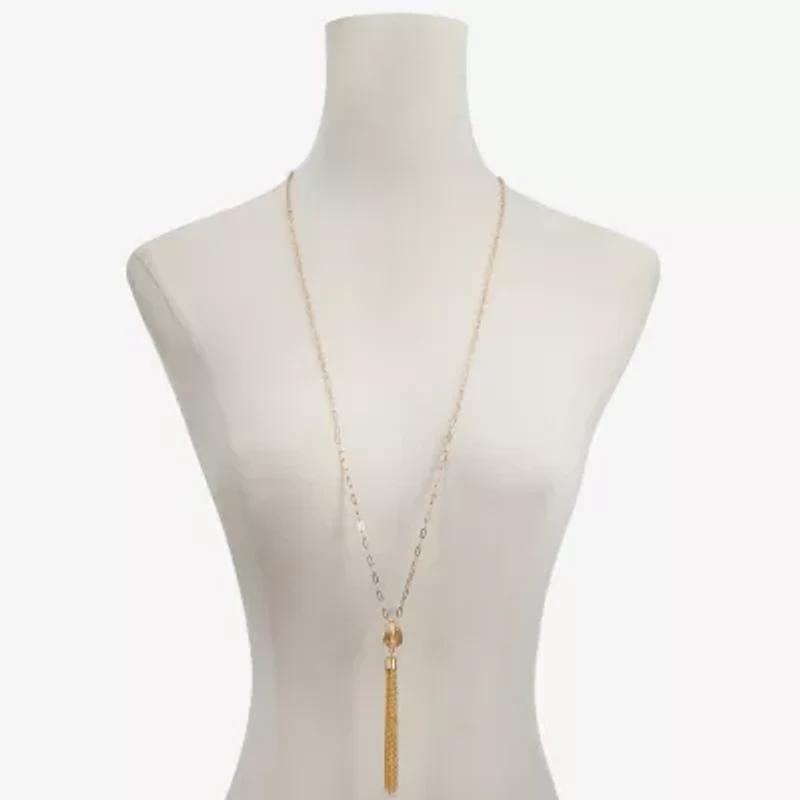 Liz Claiborne Tassel Womens Oval 34 Inch Pendant Necklace