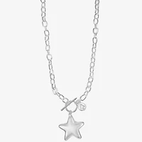 Liz Claiborne Silver Tone Toggle Womens Star 17 Inch Pendant Necklace