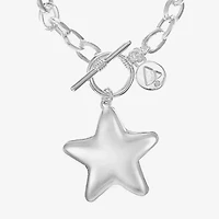Liz Claiborne Silver Tone Toggle Womens Star 17 Inch Pendant Necklace