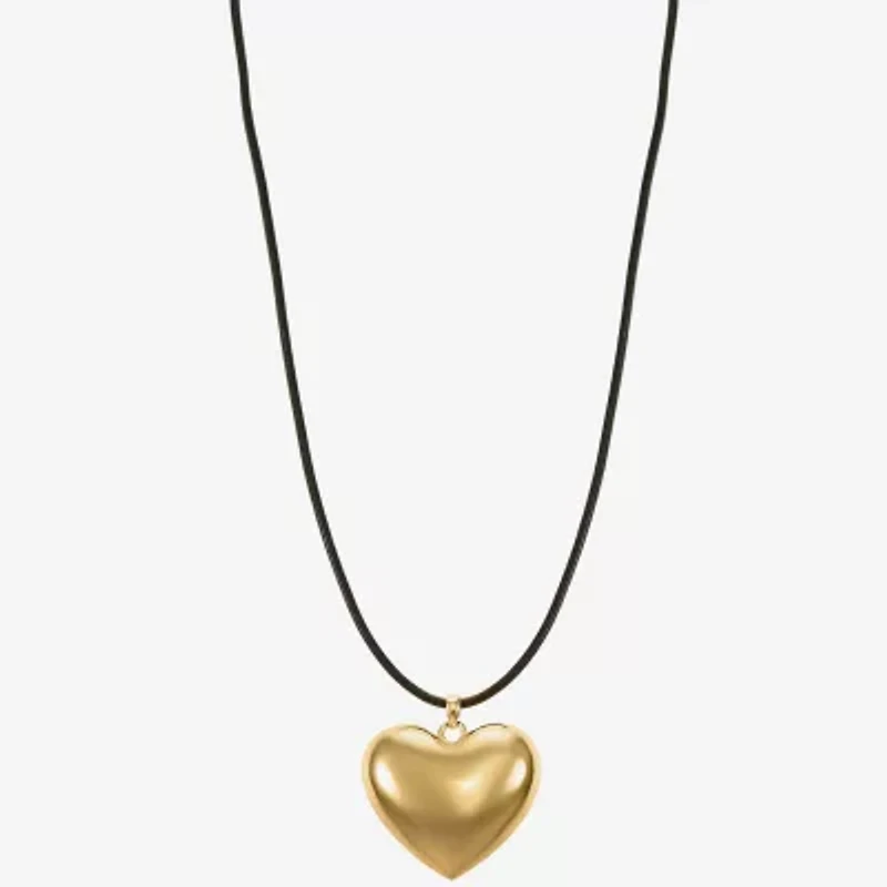 Liz Claiborne Gold Tone Womens Heart 17 Inch Pendant Necklace