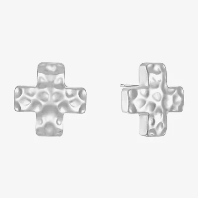 Liz Claiborne Silver Tone Hammered 12.7mm Cross Stud Earrings
