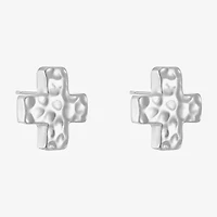 Liz Claiborne Silver Tone Hammered 12.7mm Cross Stud Earrings