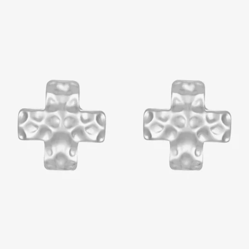 Liz Claiborne Silver Tone Hammered 12.7mm Cross Stud Earrings