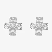 Liz Claiborne Silver Tone Hammered 12.7mm Cross Stud Earrings