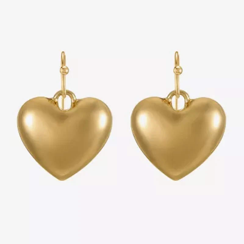 Liz Claiborne Gold Tone Womens Heart Drop Earrings