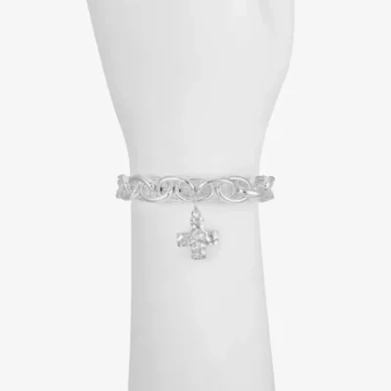 Liz Claiborne Silver Tone Hammered Womens Cross Stretch Bracelet